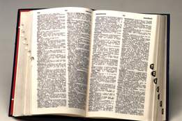 old dictionary open on stand